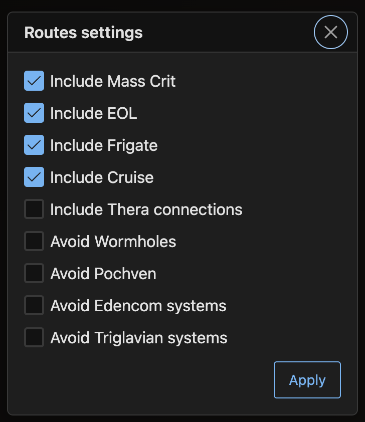Routes Settings Routes Settings